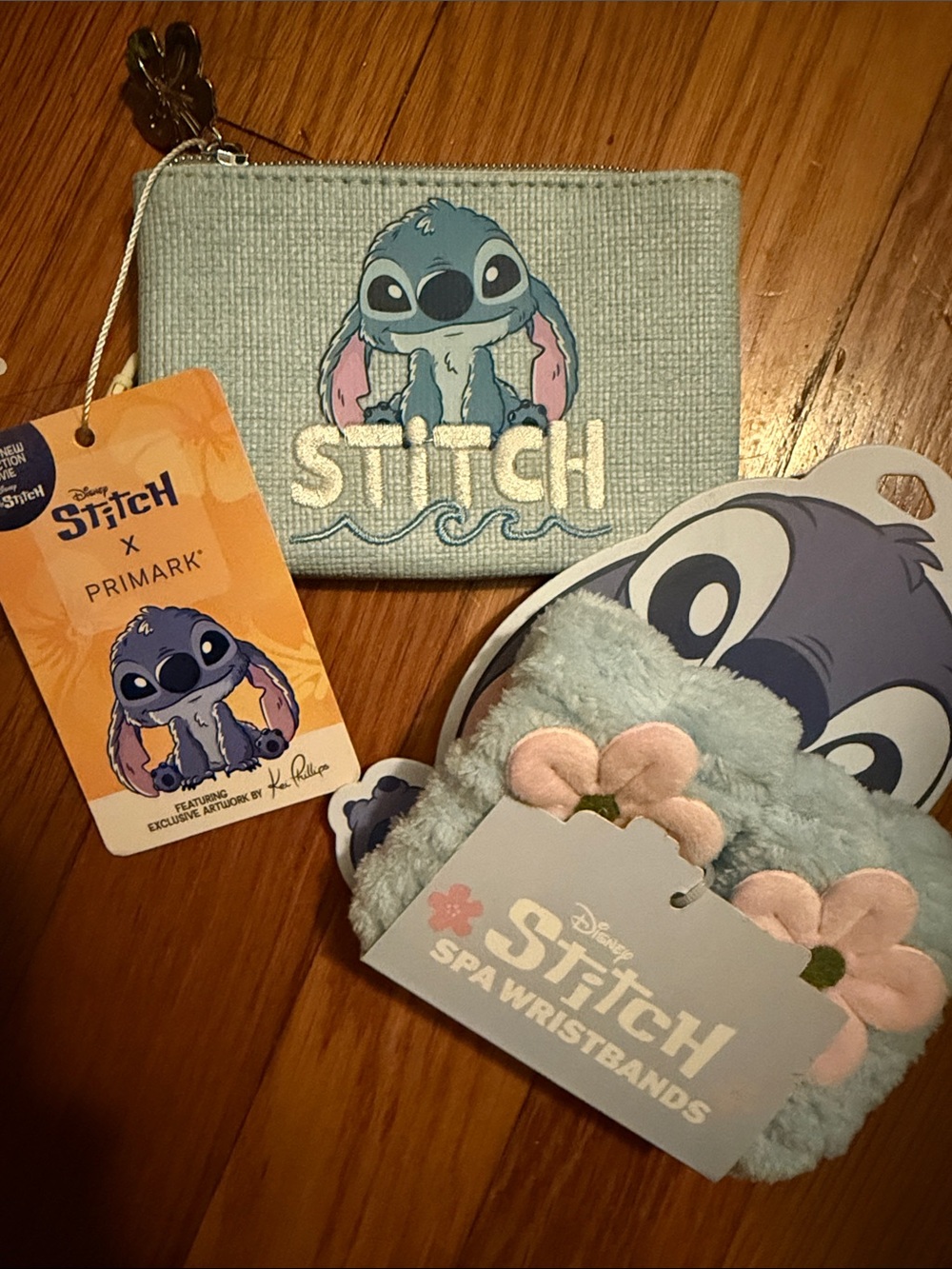 Primark Disney Stitch Pastel Blue Coin Purse & Fluffy Spa Wristbands